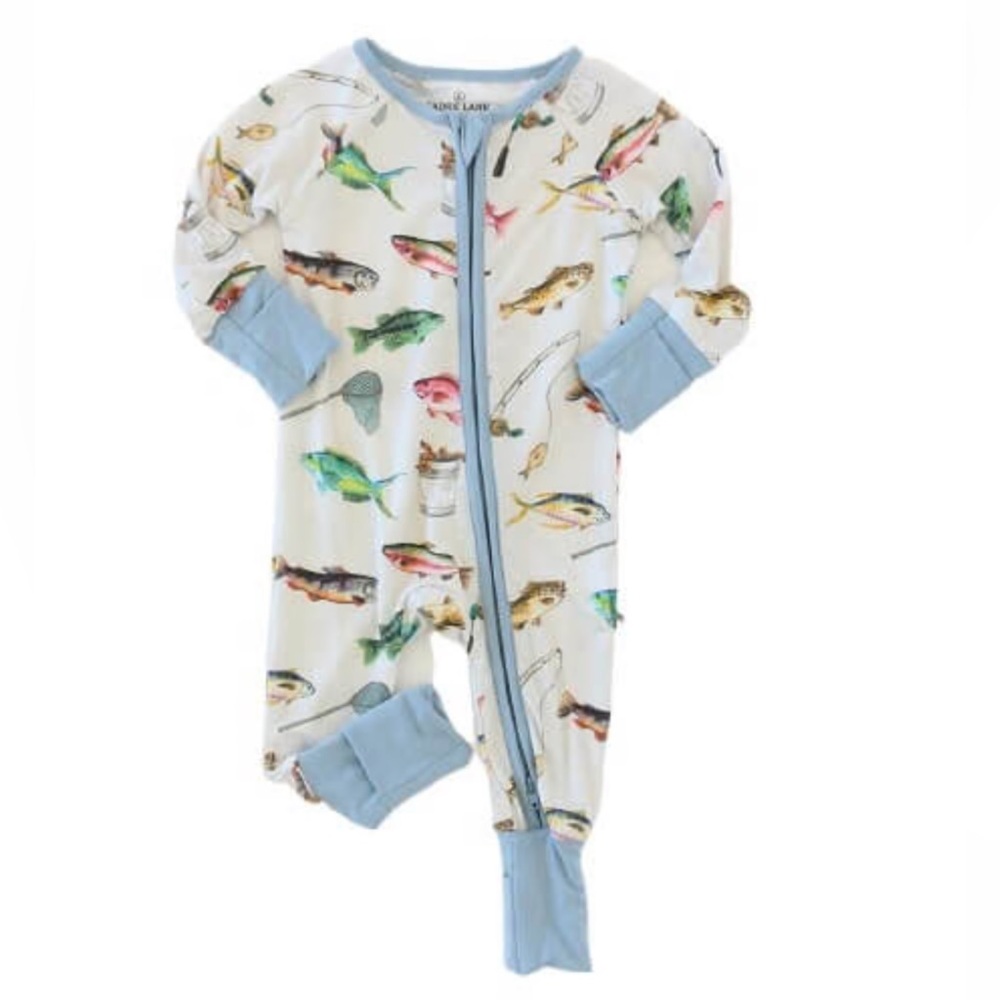 ‘Gone Fishing’ Caden Lane zip Romper.